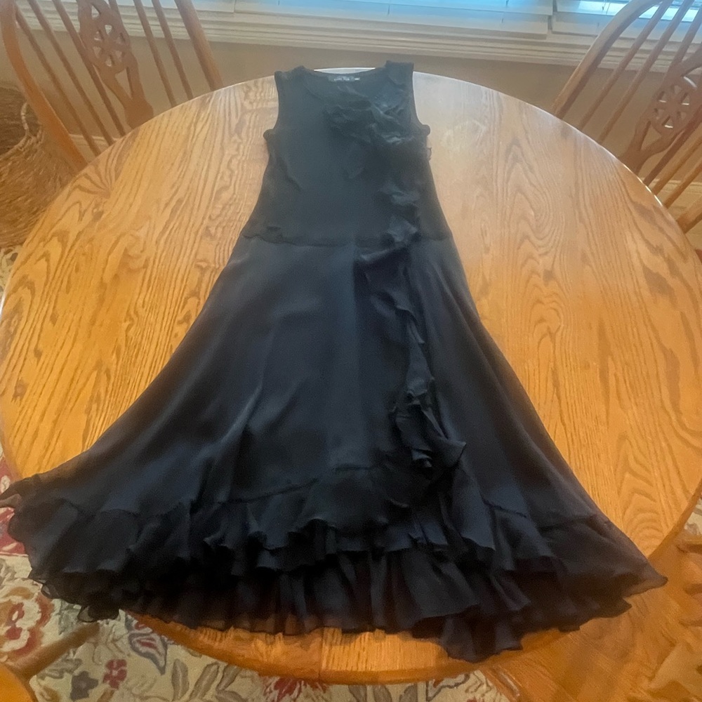 Teri Jon by Rickie Freeman Black Sleeveless Chiffon Ruffled Tiered Skirt Dress 8